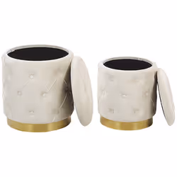 Set of 2 Storage Pouffes PUEBLO Velvet White 40/33 cm 40/33 cm 44/36 cm