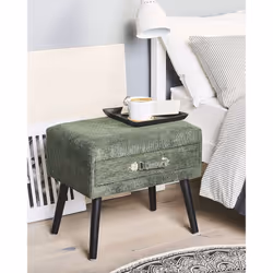1 Drawer Bedside Table EUROSTAR Corduroy Dark Green