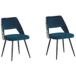 Set of 2 Dining Chairs ANSLEY Velvet Sea Blue