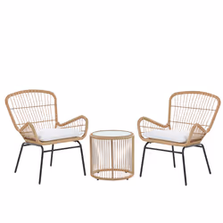 Bistro Set with Cushions LABICO PE Rattan Light Brown