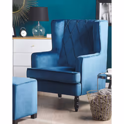 Armchair SANDSET with Footstool Velvet Dark Blue