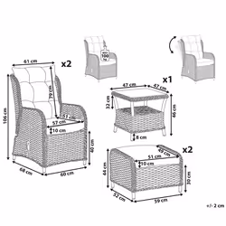 Garden Lounge Set with Table and Ottoman 2 Seater PONZA PE Rattan Beige
