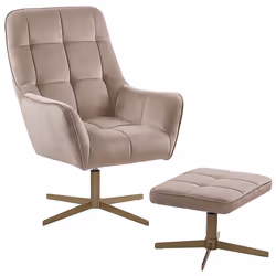 Swivel Armchair MOLLE with Footstool Velvet Beige