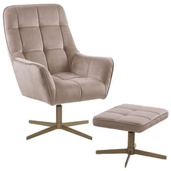 Swivel Armchair MOLLE with Footstool Velvet Beige