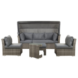 Garden Lounge Set with Table 6 Seater CORTE Modular PE Rattan Dark Brown