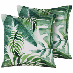 Set of 2 Outdoor Cushions PAVELLI Plant Pattern 45 x 45 cm Green