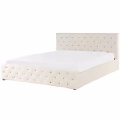 Ottoman Bed Velvet AMIENS 180 x 200 cm (EU Super King) Light Beige