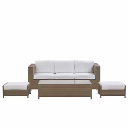 Garden Lounge Set with Table and Ottoman 5 Seater BELLUNO PE Rattan White