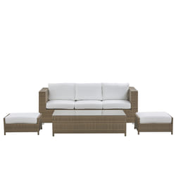 Garden Lounge Set with Table and Ottoman 5 Seater BELLUNO PE Rattan White