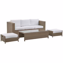 Garden Lounge Set with Table and Ottoman 5 Seater BELLUNO PE Rattan White