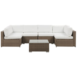 Garden Corner Sofa with Table 6 Seater BELVEDERE PE Rattan White