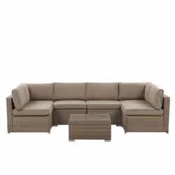 Garden Corner Sofa with Table 6 Seater BELVEDERE PE Rattan Brown
