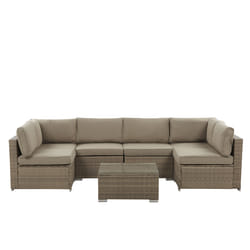 Garden Corner Sofa with Table 6 Seater BELVEDERE PE Rattan Brown