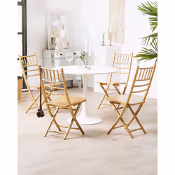 Set of 4 Dining Chairs Folding MACHIAS Beechwood Gold