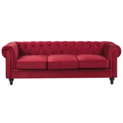 Sofa CHESTERFIELD Velvet Dark Red 3 Seater