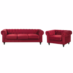 Living Room Set CHESTERFIELD Velvet Dark Red 4 Seater