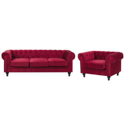 Living Room Set CHESTERFIELD Velvet Dark Red 4 Seater
