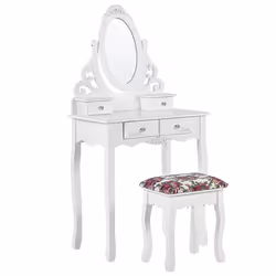 Dressing Table with Mirror and Stool AMOUR White