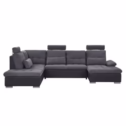 U-Shape Sofa Bed HALDEN Fabric Dark Grey with Storage 5 Seater Right Hand