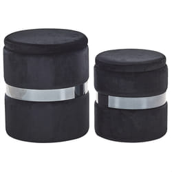 Set of 2 Storage Pouffes DORIS Velvet Black 35/30 cm 35/30 cm 44/36 cm
