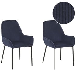 Set of 2 Dining Chairs LOVERNA Corduroy Dark Blue