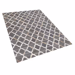 Cowhide Area Rug 140 x 200 cm Grey and Beige ROLUNAY