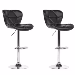 Set of 2 Bar Chairs VALETTA Faux Leather Swivel Black
