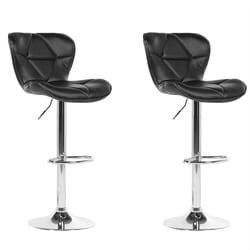 Set of 2 Bar Chairs VALETTA Faux Leather Swivel Black