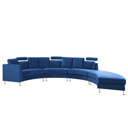 Curved Sofa ROTUNDE Velvet Dark Blue 7 Seater