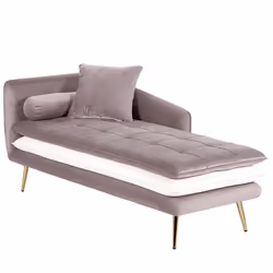 Left Hand Chaise Lounge GONESSE Velvet Light Brown