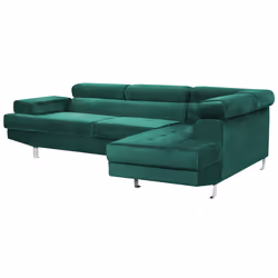 Corner Sofa NORREA Velvet Emerald Green 5 Seater Left Hand