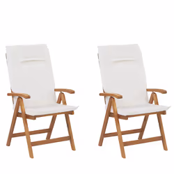Set of 2 Garden Chairs with Cushions JAVA Acacia Wood Off-White