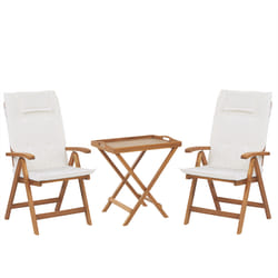 Bistro Set with Cushions Folding JAVA Wood Off-White
