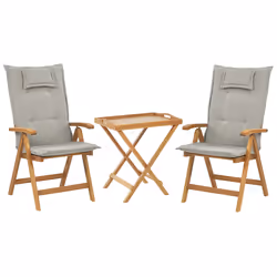 Bistro Set with Cushions Folding JAVA Wood Taupe
