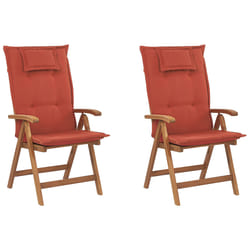 Set of 2 Garden Chairs with Cushions JAVA Acacia Wood Dark Red