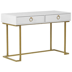 Console Table Home Office Desk WESTPORT White/ Gold 115 cm 50 cm with Storage