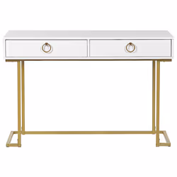 Console Table Home Office Desk WESTPORT White/ Gold 115 cm 50 cm with Storage