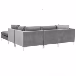 Modular Corner Sofa EVJA Velvet Grey with Ottoman 4 Seater Left Hand
