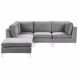Modular Corner Sofa EVJA Velvet Grey with Ottoman 4 Seater Right Hand