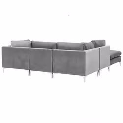 Modular Corner Sofa EVJA Velvet Grey with Ottoman 4 Seater Right Hand