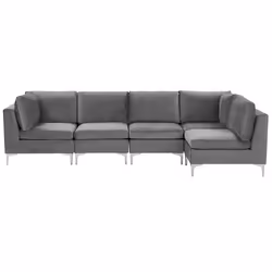 Modular Corner Sofa EVJA Velvet Grey 5 Seater Left Hand