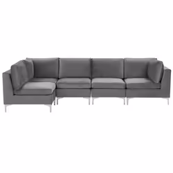 Modular Corner Sofa EVJA Velvet Grey 5 Seater Right Hand
