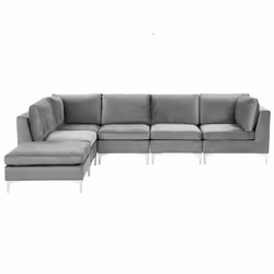 Modular Corner Sofa EVJA Velvet Grey with Ottoman 5 Seater Right Hand