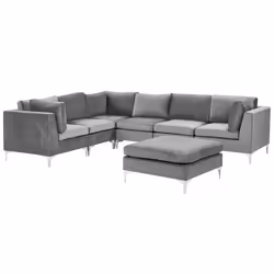 Modular Corner Sofa EVJA Velvet Grey with Ottoman 6 Seater Right Hand