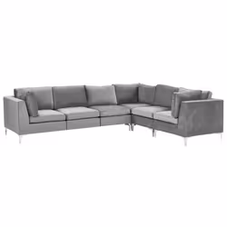 Modular Corner Sofa EVJA Velvet Grey 6 Seater Left Hand