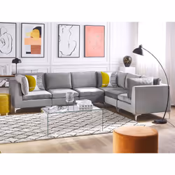 Modular Corner Sofa EVJA Velvet Grey 6 Seater Left Hand
