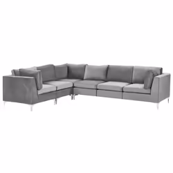 Modular Corner Sofa EVJA Velvet Grey 6 Seater Right Hand