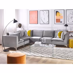 Modular Corner Sofa EVJA Velvet Grey 6 Seater Right Hand