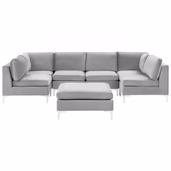 Modular U-Shape Sofa EVJA Velvet Grey with Ottoman 6 Seater
