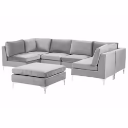 Modular U-Shape Sofa EVJA Velvet Grey with Ottoman 6 Seater